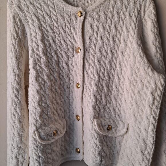 NWT J. Crew Odette Cable Knit Sweater Cotton Blend Boucle Lady Jacket White Sz M - Picture 6 of 12